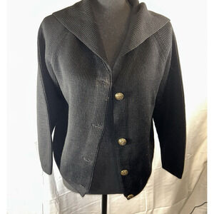 Vintage Dorce for LeRoy Knitwear Black Wool Button Front Cardigan Sweater m